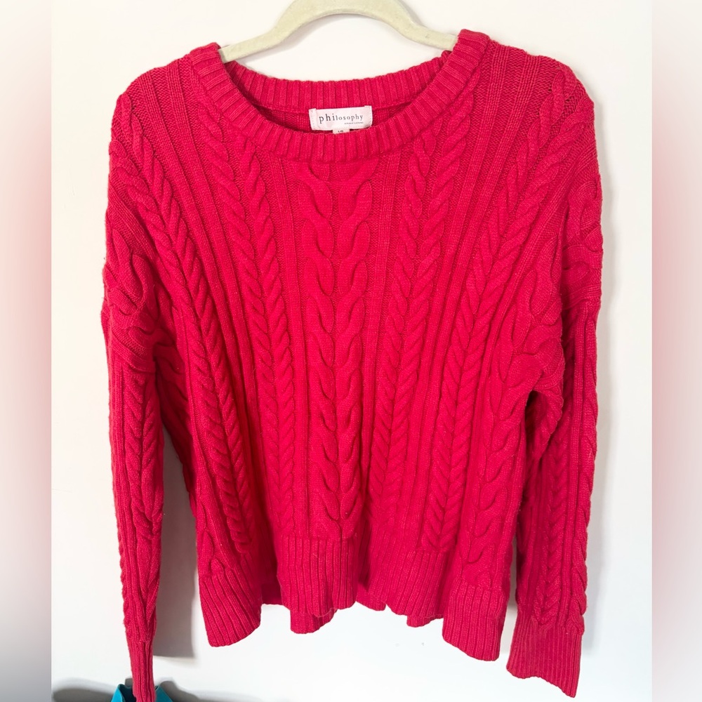 Philosophy cable knit crewneck red sweater size large